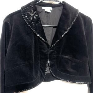 VTG Y2K West 36 Black Bolero Jacket SZ Large Sequin Beaded Corduroy Cropped